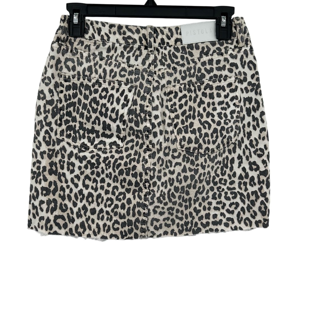 Pistola size XS denim jean mini skirt snow leopard‎ print cream black gray - Picture 2 of 6